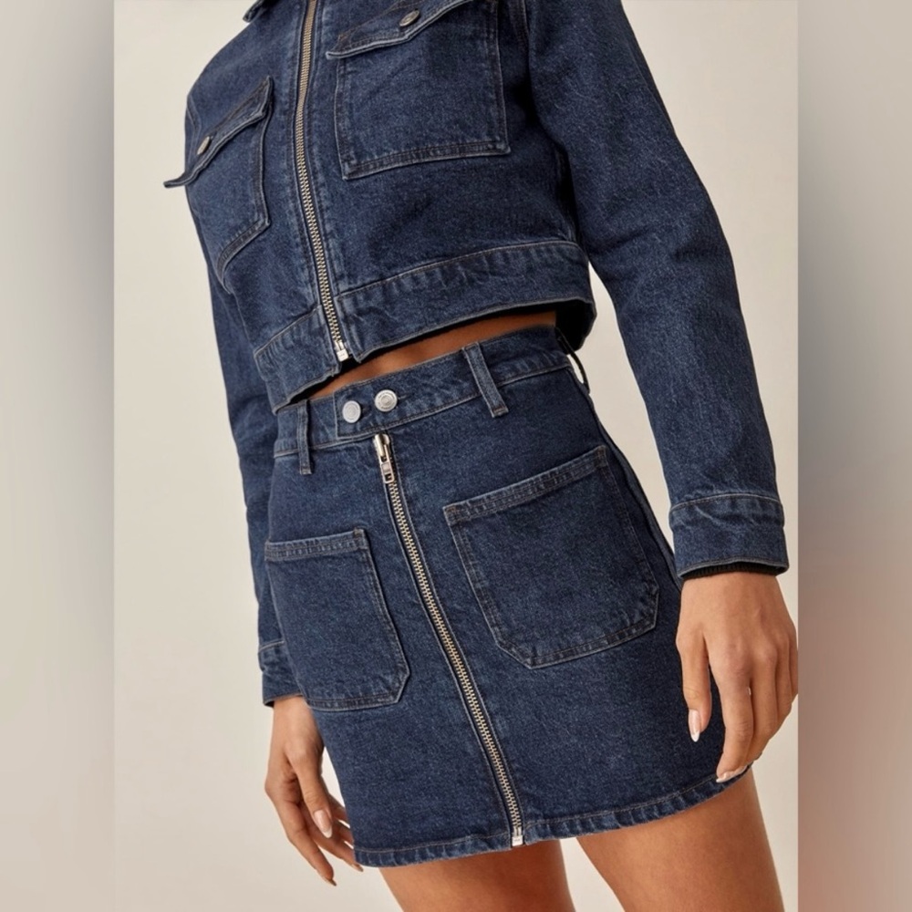NWOT Reformation Anna Patch Pocket denim skirt